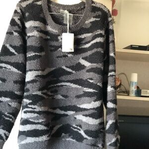 Barefoot Dreams Black and Gray Seaside Camo Crew Neck Sweater